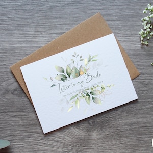Brief an meine Braut oder Bräutigam Hochzeitskarte Personalisierte Eukalyptus Design mit Kraft Umschlag Elegantes Andenken Geschenk