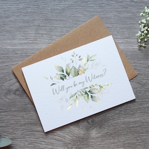 Carte de proposition de témoin de mariage personnalisée en eucalyptus Serez-vous mon garçon d'honneur, demoiselle d'honneur ou autre rôle