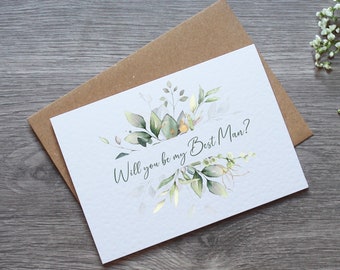 Personalised Eucalyptus Wedding Proposal Card - Will You Be My Best Man Card & Envelope | Different Wedding Roles Available