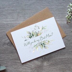 de demande en mariage personnalisée en eucalyptus - Carte et enveloppe Serez-vous mon meilleur homme | Différents rôles de mariage disponibles
