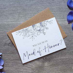 Gepersonaliseerde marineblauwe bruiloft bruidsmeisje voorstelkaart - Will You Be My? Kaart en envelop | Verschillende trouwrollen beschikbaar