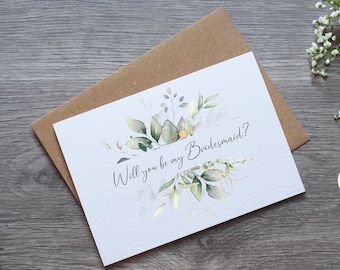 Gepersonaliseerde eucalyptus bruiloft bruidsmeisje voorstel kaart - wil jij mijn zijn? Kaart & envelop | Verschillende trouwrollen beschikbaar