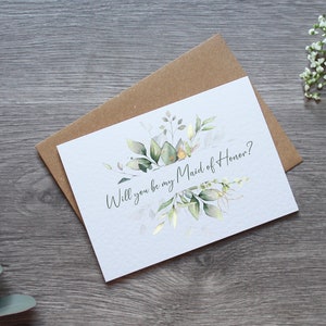 Carte de proposition personnalisée pour mariage de demoiselle d'honneur en eucalyptus - Serez-vous mon ? Carte et enveloppe | Différents rôles de mariage disponibles