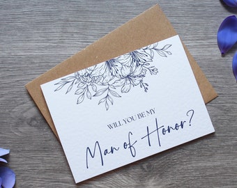 Personalized Navy Wedding Man of Honor Proposal Card  Will You Be My Card  Envelope  Roles Available