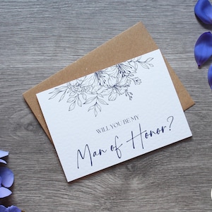 Carte personnalisée de proposition d'homme d'honneur pour mariage bleu marine Serez-vous ma carte Rôles disponibles