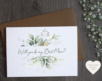Personalised Eucalyptus Wedding Proposal Card - Will You Be My Best Man Card & Envelope | Different Wedding Roles Available