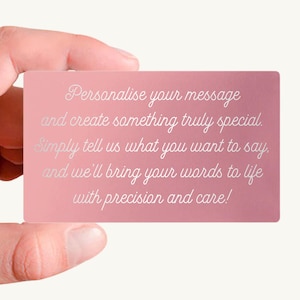Personalised Pink Metal Wallet Love Note Card Custom Engraved Romantic Gift for Wife Anniversary or Sentimental Keepsake for Mum