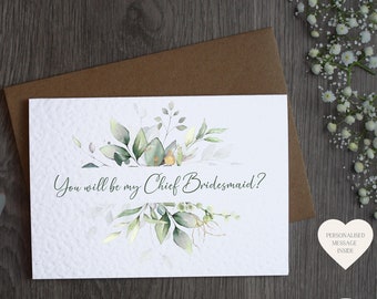 Personalised Eucalyptus Wedding Proposal Card - Will You Be My Chief Bridesmaid Card & Envelope | Different Wedding Roles Available