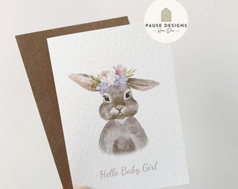 Hello Baby Girl Bunny New Baby Greetings Card | Welcome To The World | New Arrival Card | Baby Congratulations Card | New Parents