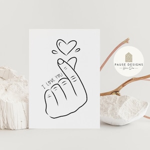 Cuore coreano "Ti amo", Saranghae, 사랑해, biglietto di San Valentino / biglietto di compleanno / biglietto di ringraziamento / biglietto di anniversario / biglietto per lei / biglietto carino