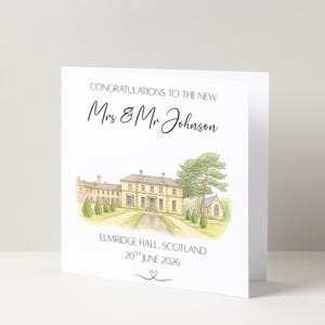Personalised Wedding Venue Watercolour Card Elegant Congratulations Keepsake for the Bride and Groom Luxury Newlywed Gift for Wedding Day