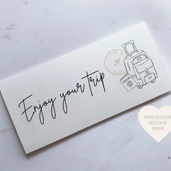 Enjoy your Trip Travel Money Wallet Card | Ticket or Cash Envelope Wallet For Gap Year, Surprise Trip Reveal Or Honeymoon | Travel Gift |