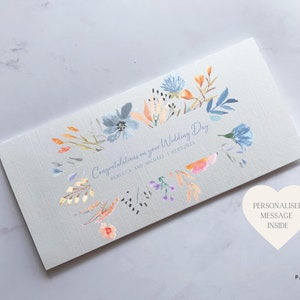 Personalizado no seu dia do casamento Cartão de carteira de dinheiro | Carteira de envelope de dinheiro floral | Cartão de casamento | Cartão de dia do casamento | Cartão de presente de dinheiro