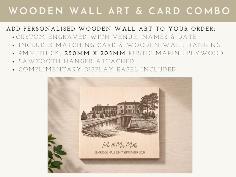 Personalised Wedding Venue Watercolour Card Elegant Congratulations Keepsake for the Bride and Groom Luxury Newlywed Gift for Wedding Day image 5