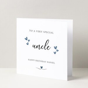 Tarjeta de cumpleaños personalizada para tío: elegante diseño de corazón de acuarela: regalo con mensaje personalizado para él