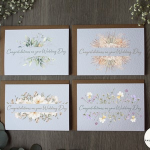 Hochzeitsblumen Kartenpack - 4 Karten & Umschlag | Bestseller Blumenhochzeitstagskarte für Bräutigam und Braut