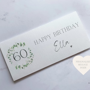 Sobre de dinero en efectivo de eucalipto personalizado para el 60.° cumpleaños Billetera de dinero personalizada con mensaje sincero Regalo único para un hito