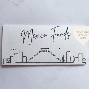 Une carte porte-monnaie pour voyager au Mexique avec de l'argent liquide ou une enveloppe pour des vacances, une année sabbatique, une lune de miel ou un voyage surprise, un excellent cadeau de voyage