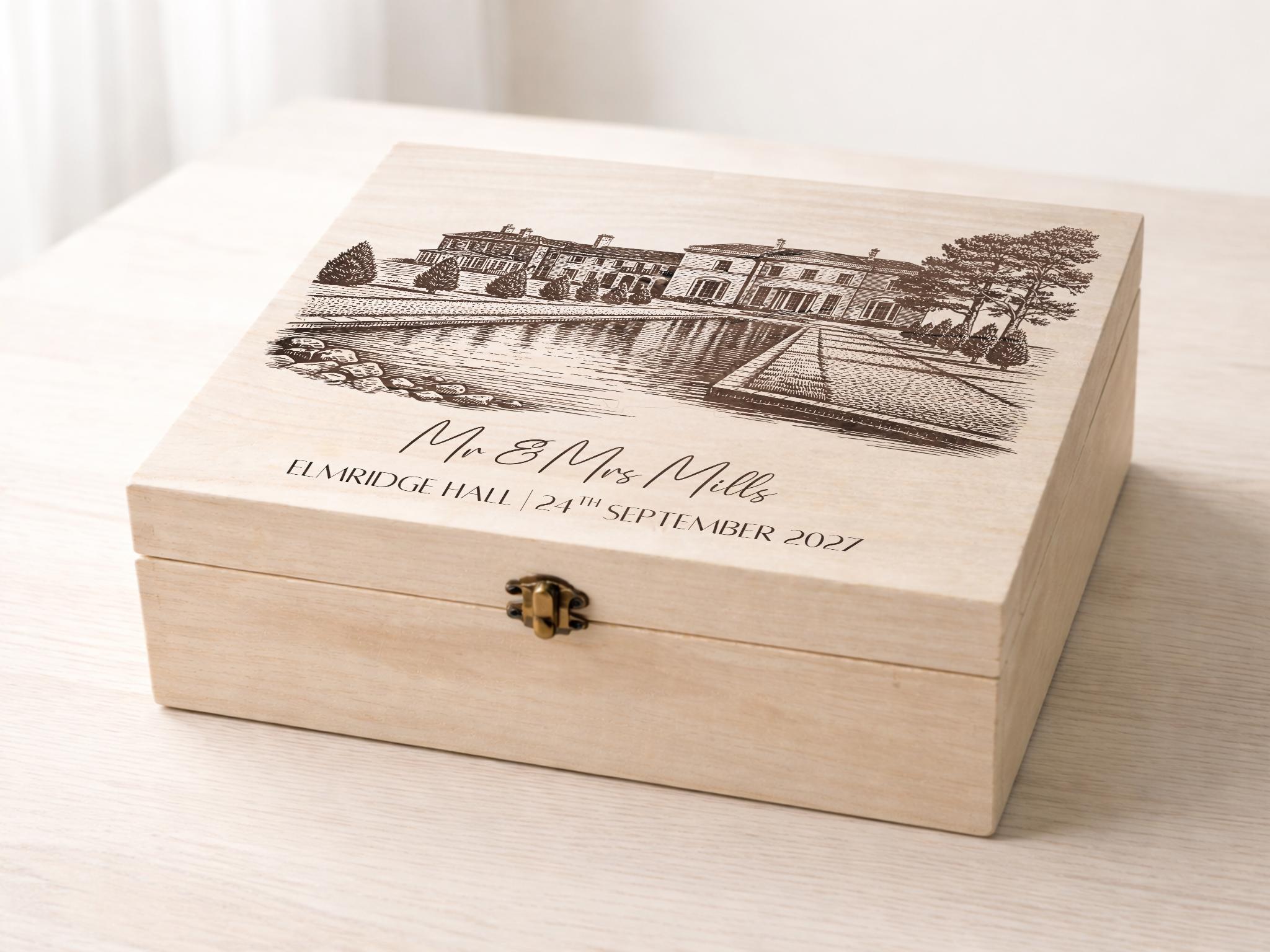 Personalised Engraved Wedding Venue Wooden Memory Box - Keepsake Gift ...