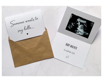 Pregnancy Announcement Someone Wants To Say Hello Baby Announcement Card | Baby Reveal Idea | A6 Card | We're Pregnant Card