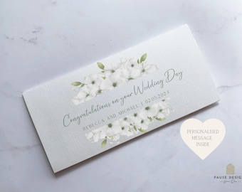 Wedding Day Money Wallet Card Personalised Floral Design Cash Envelope Gift for Newlyweds Honeymoon Fund Unique Keepsake