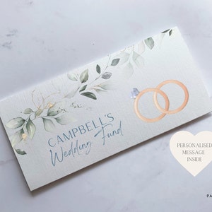 Portefeuille personnalisé Fonds de mariage | Argent cadeau de fiançailles | Enveloppe pour espèces | Cadeaux de fiançailles | Carte de félicitations | Je viens de me marier
