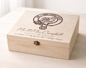Scottish Clan Crest Hochzeit Erinnerungsbox - Personalisierte gravierte Erinnerungsbox