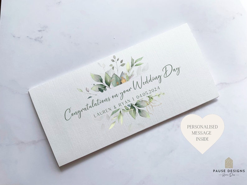 Eucalyptus Personalised Wedding Day Money Wallet Wedding Day Card Cash Envelope Wedding Present Congratulations Card Wedding Gift image 1