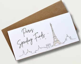 Paris Travel Money Wallet Card Ticket or Cash Envelope Wallet for Vacation Gap Year or Surprise Trip Reveal or Honeymoon Luxury Travel Gift