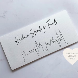 Monedero con forma de tarjeta para dinero en efectivo o billetes de viaje de KRAKOW, ideal para vacaciones, luna de miel, viajes sorpresa o como regalo de viaje