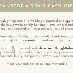 a wedding gift card with the words, transform your cash gift