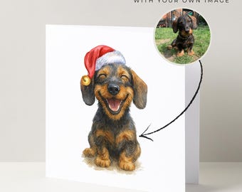 Personalised Dog Christmas Card – Custom Watercolour Santa Hat Pet Portrait