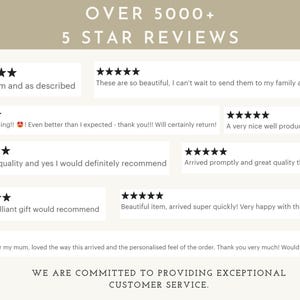 K&ouml;nnte beinhalten: Bild mit Kundenbewertungen mit F&uuml;nf-Sterne-Bewertungen. Der Text lautet "OVER 5000+ 5 STAR REVIEWS" und enth&auml;lt positives Feedback wie "Great item and as described" und "Arrived promptly and great quality thank you! :)".