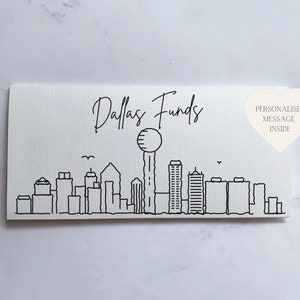 Dallas Reisegeld Geldbörse Karte | Ticket oder Bargeld Umschlag Brieftasche für Gap Jahr, Überraschungsreise Reveal oder Flitterwochen | Reisegeschenk |