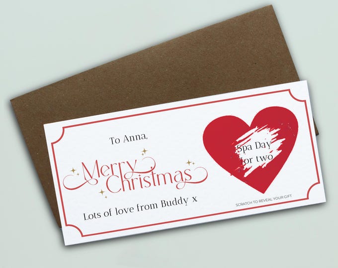 Personalised Christmas Scratch Card Gift Voucher, Scratch To Reveal Surprise, Custom Xmas Reveal Card, Festive Gift Idea