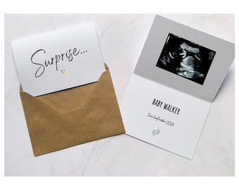 Sorpresa Gold Heart Embarazo Tarjeta de anuncio de bebé / Idea de revelación de bebé / Tarjeta A6 / Estamos tarjeta embarazada