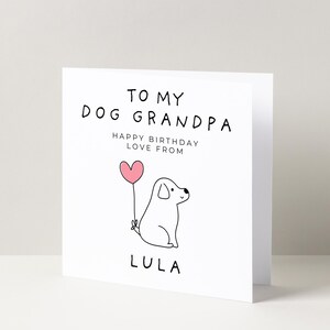 Biglietto di auguri di compleanno personalizzato per nonno di cane con simpatico design di cucciolo disegnato a mano, cartoncino di alta qualità, busta inclusa
