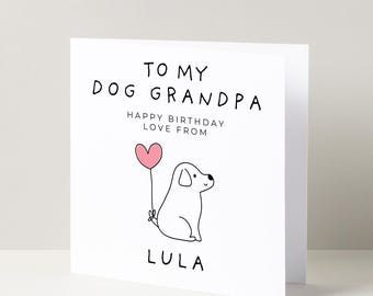 Personalized Dog Grandpa Birthday Card Cute Hand-Drawn Puppy Design Premium Card Stock Envelope Included
