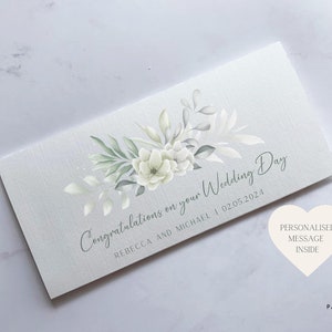 Carte portefeuille personnalisée le jour de votre mariage | enveloppe florale pour billets de banque | Carte de mariage | Carte de mariage | Carte-cadeau en argent
