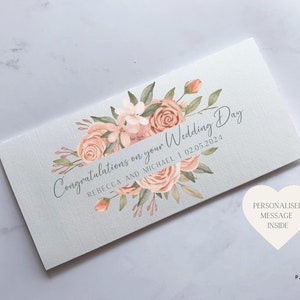 Porte-monnaie personnalisé roses le jour de votre mariage | enveloppe florale pour billets de banque | Carte de mariage | Carte de mariage | Carte-cadeau en argent