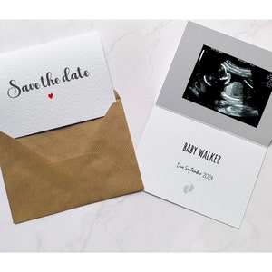 Tarjeta de anuncio de embarazo con forma de corazón para guardar la fecha, elegante recuerdo tamaño A6, idea de regalo para "estamos embarazadas"