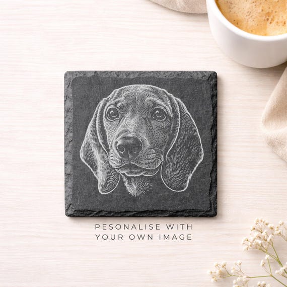 Personalized Pet Portrait Slate Coaster – Custom Dog or Cat Gift for Pet Moms & Dads