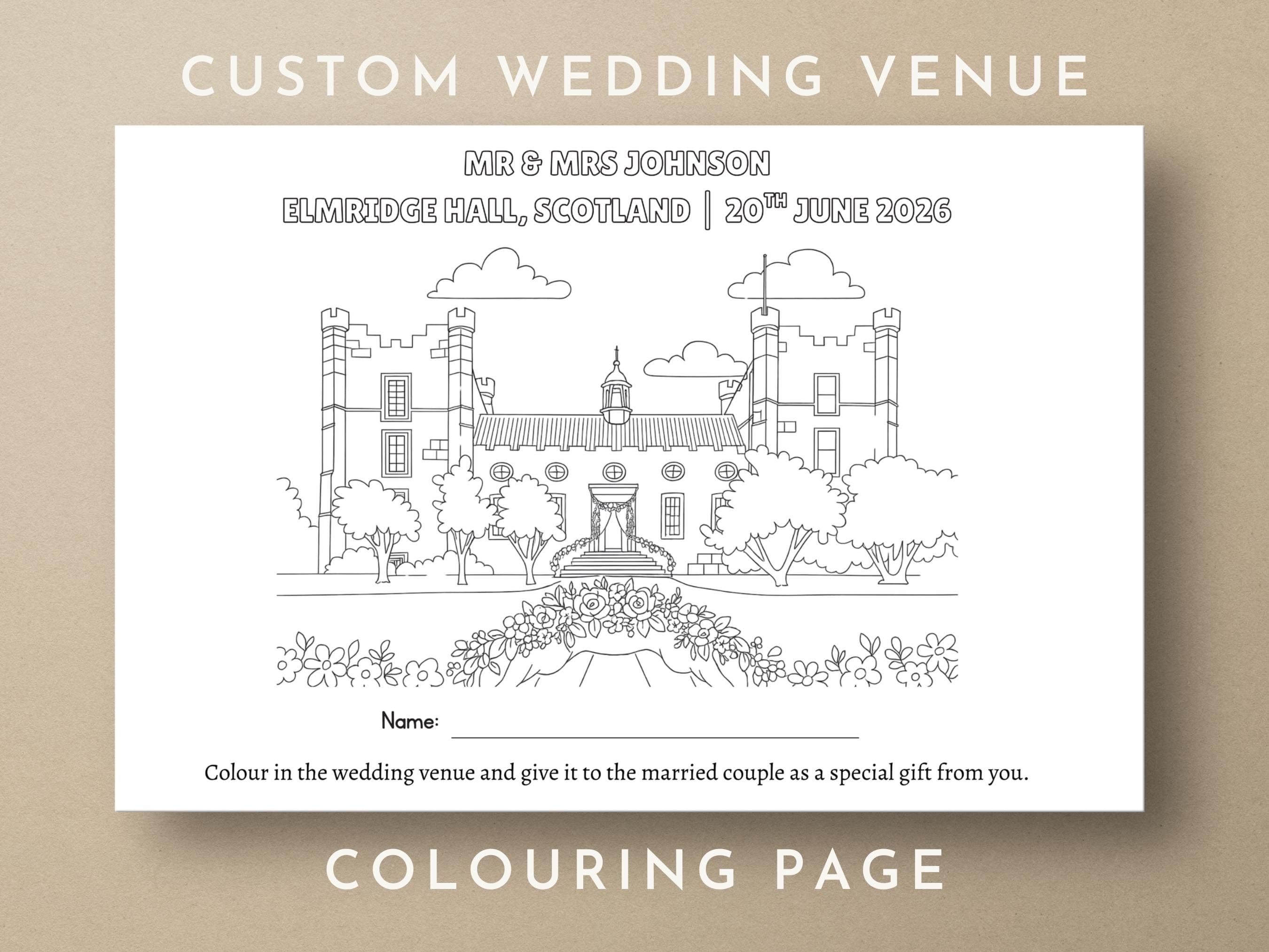 Kids Custom Wedding Venue Colouring Page | Digital PRINTABLE Kids ...