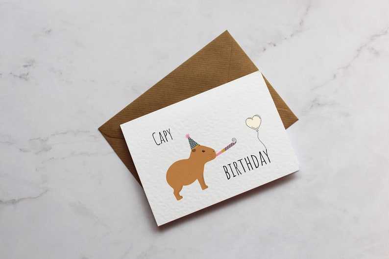 Capy Birthday Party Capybara Greetings Card Personalised Card Cute Birthday Card Wife Birthday Card Husband Birthday Card image 1