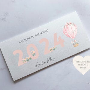 Billetera de dinero personalizada para el nuevo bebé 2024 / Dinero de regalo para el nuevo bebé / Sobre de efectivo / Regalo de bienvenida al mundo / Tarjeta de felicitación
