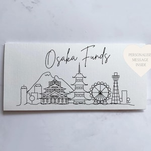 Osaka Reisebrieftasche - Cash Ticket Organizer für Gap Jahr Überraschungsreise Flitterwochen Geschenk mit personalisierter Nachricht
