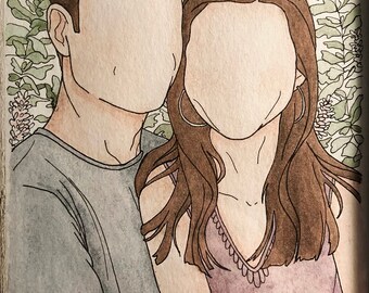 Detailed Hand-Drawn Custom Family/Group Close-Up Portrait w/ Full Watercolor People & Custom Floral Background