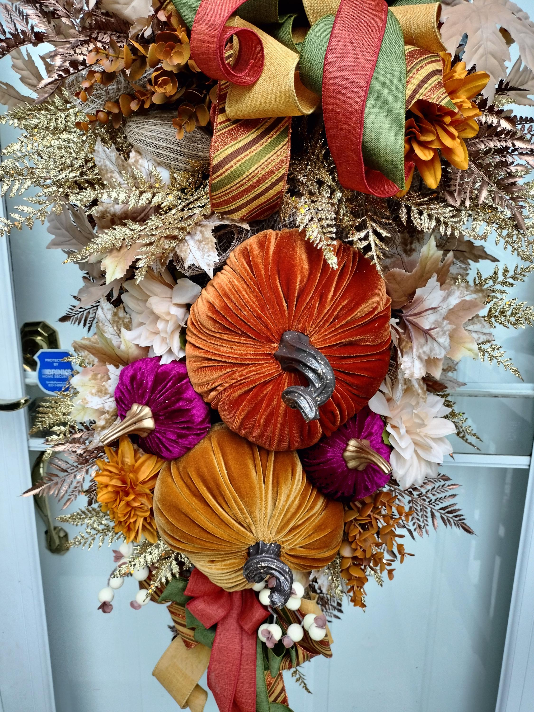Velvet Pumpkin Swag Wreath: Elegant Autumn Door Decor - Etsy