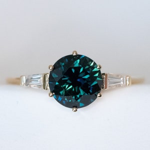 0.93-1.02ct Round Blue Green/Teal Sapphire (GEM REPORT)&Diamonds 18KGold,Unheated Natural,Peacock,Wedding Anniversary Engagement Bridal Ring