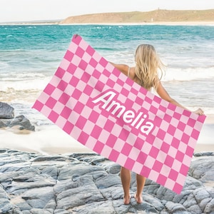 Personalized Towel, Bachelor Gift, Bachelorette Favor, Custom Printed Turkish Towel with Pink Checkerboard, Bridesmaid Gift, Beach Towel
